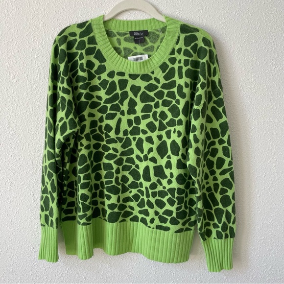 Pure Amici Sweaters - Pure Amici 100% Cashmere Kiwi Crew Animal Print Sweater One Size Colorful Luxury